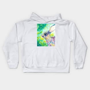 Rainbow hare watercolor Kids Hoodie